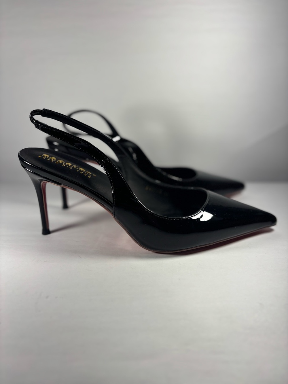 Seven Big Tree Black Patent Slingback Pointed Toe Heels EU 41 US 10-10.5 NWOT